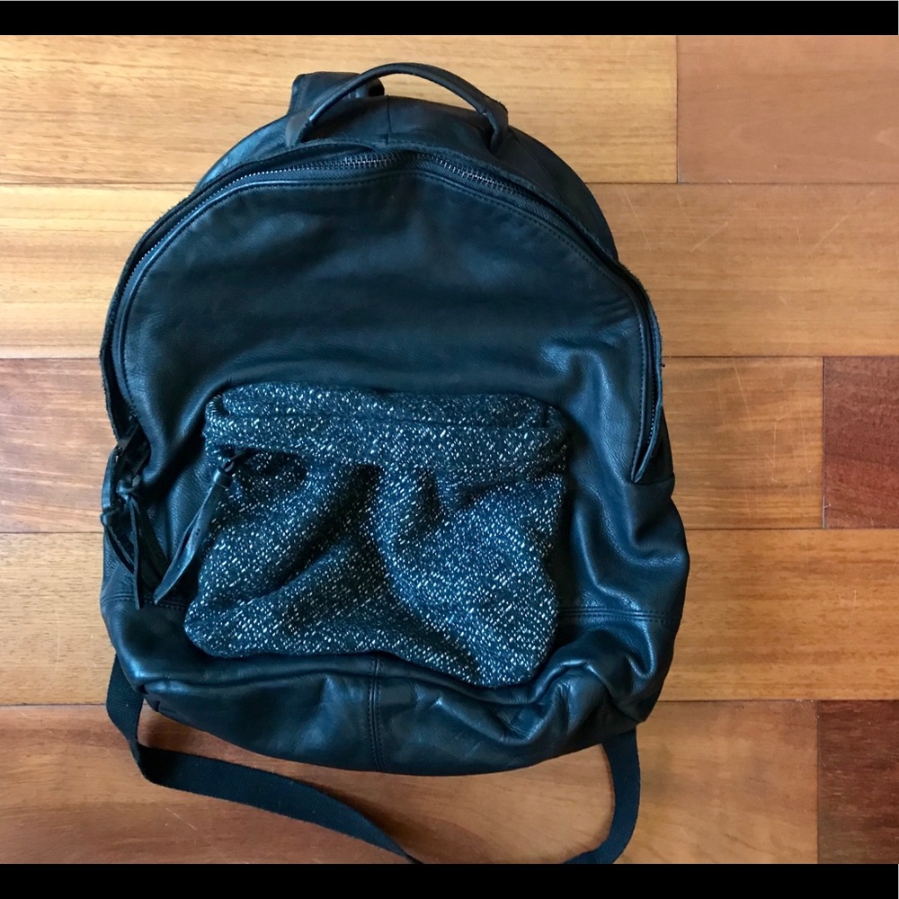 All Saints black leather backpack with zip pocket